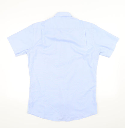 Mens UK Size 15.5 Cedar Wood State Blue  Button-Up Short Sleeve Casual Shirt