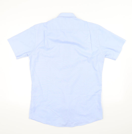Mens UK Size 15.5 Cedar Wood State Blue  Button-Up Short Sleeve Casual Shirt