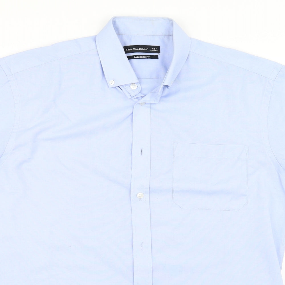 Mens UK Size 15.5 Cedar Wood State Blue  Button-Up Short Sleeve Casual Shirt