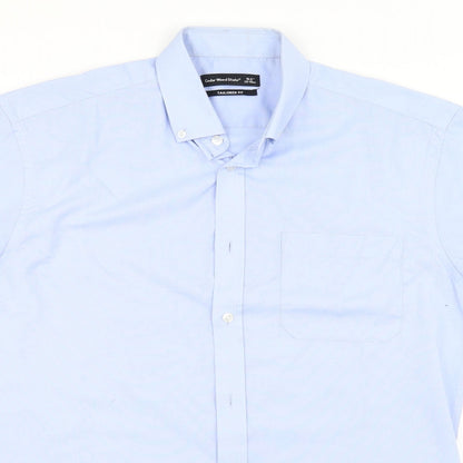 Mens UK Size 15.5 Cedar Wood State Blue  Button-Up Short Sleeve Casual Shirt