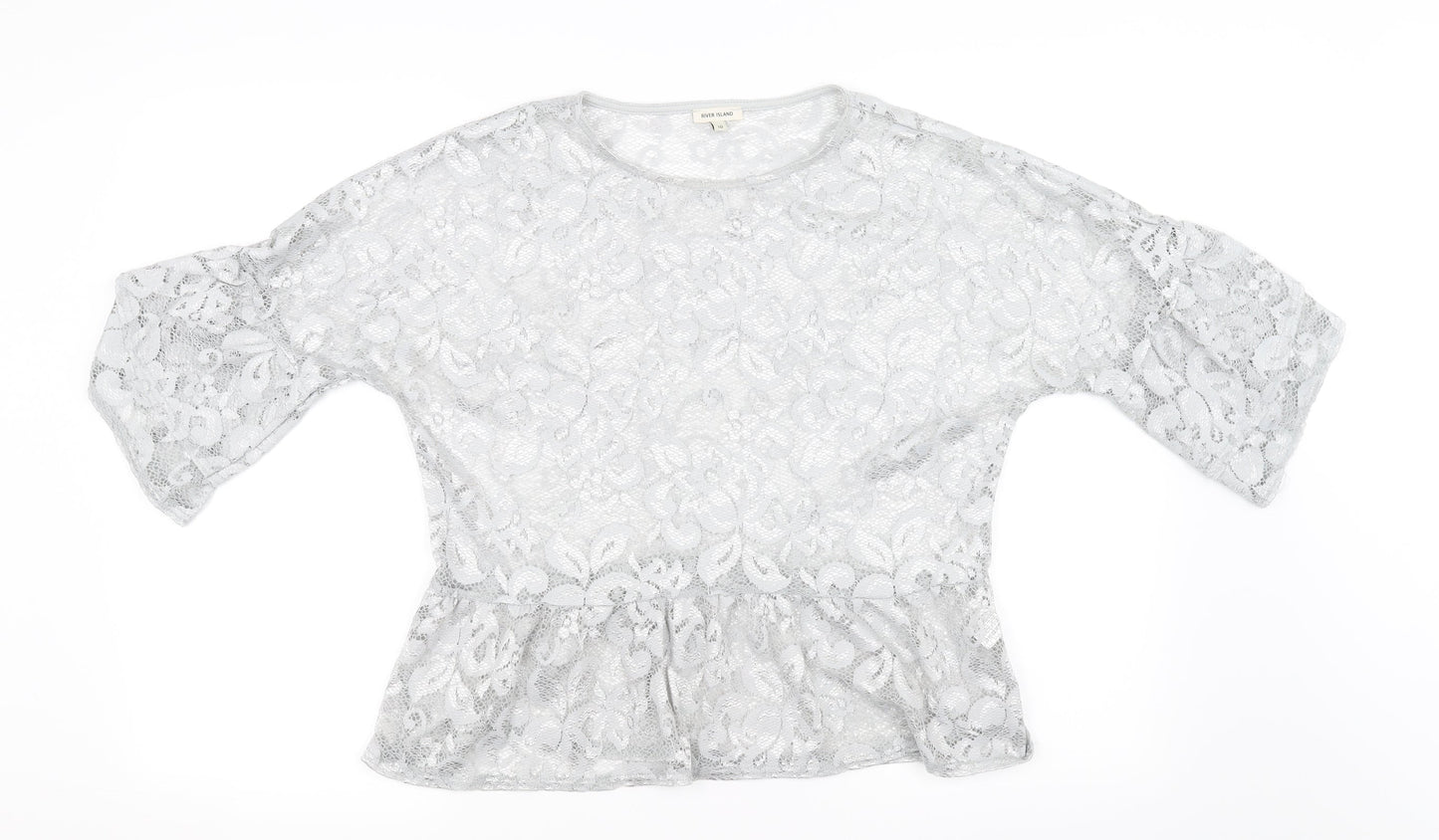 Womens UK Size 10 River Island Silver Basic T-Shirt