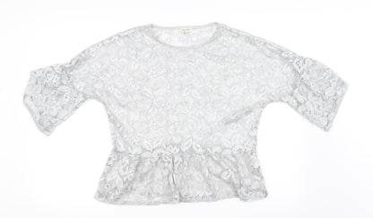 Womens UK Size 10 River Island Silver Basic T-Shirt