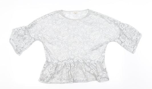 Womens UK Size 10 River Island Silver Basic T-Shirt