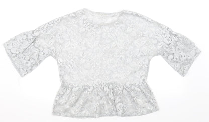 Womens UK Size 10 River Island Silver Basic T-Shirt