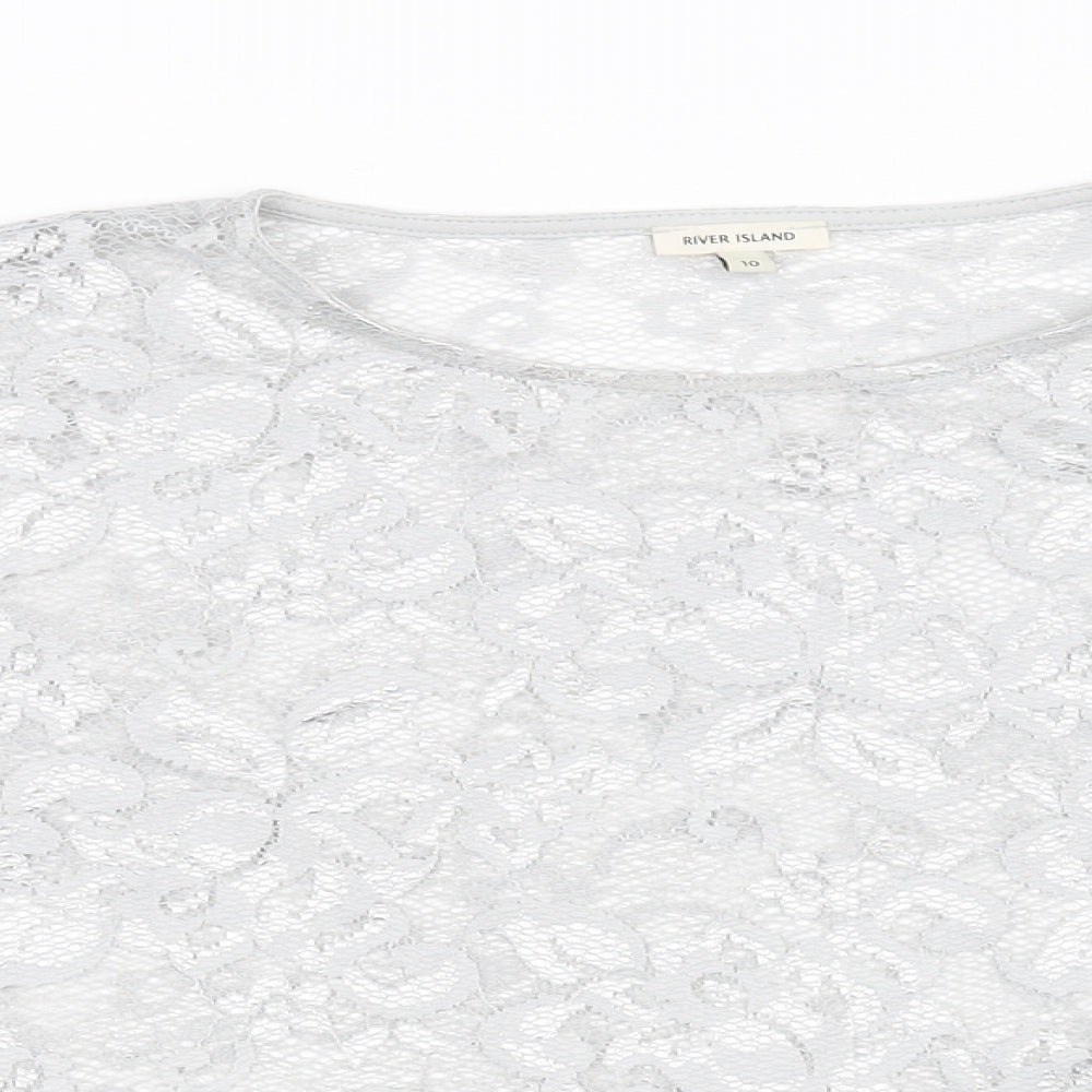 Womens UK Size 10 River Island Silver Basic T-Shirt