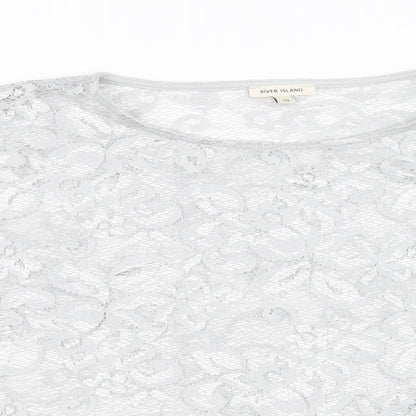 Womens UK Size 10 River Island Silver Basic T-Shirt