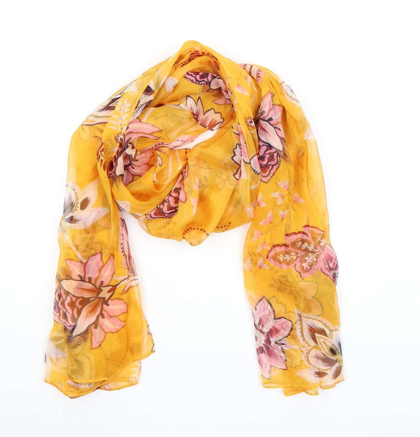 Preworn Womens Yellow Floral   Scarf