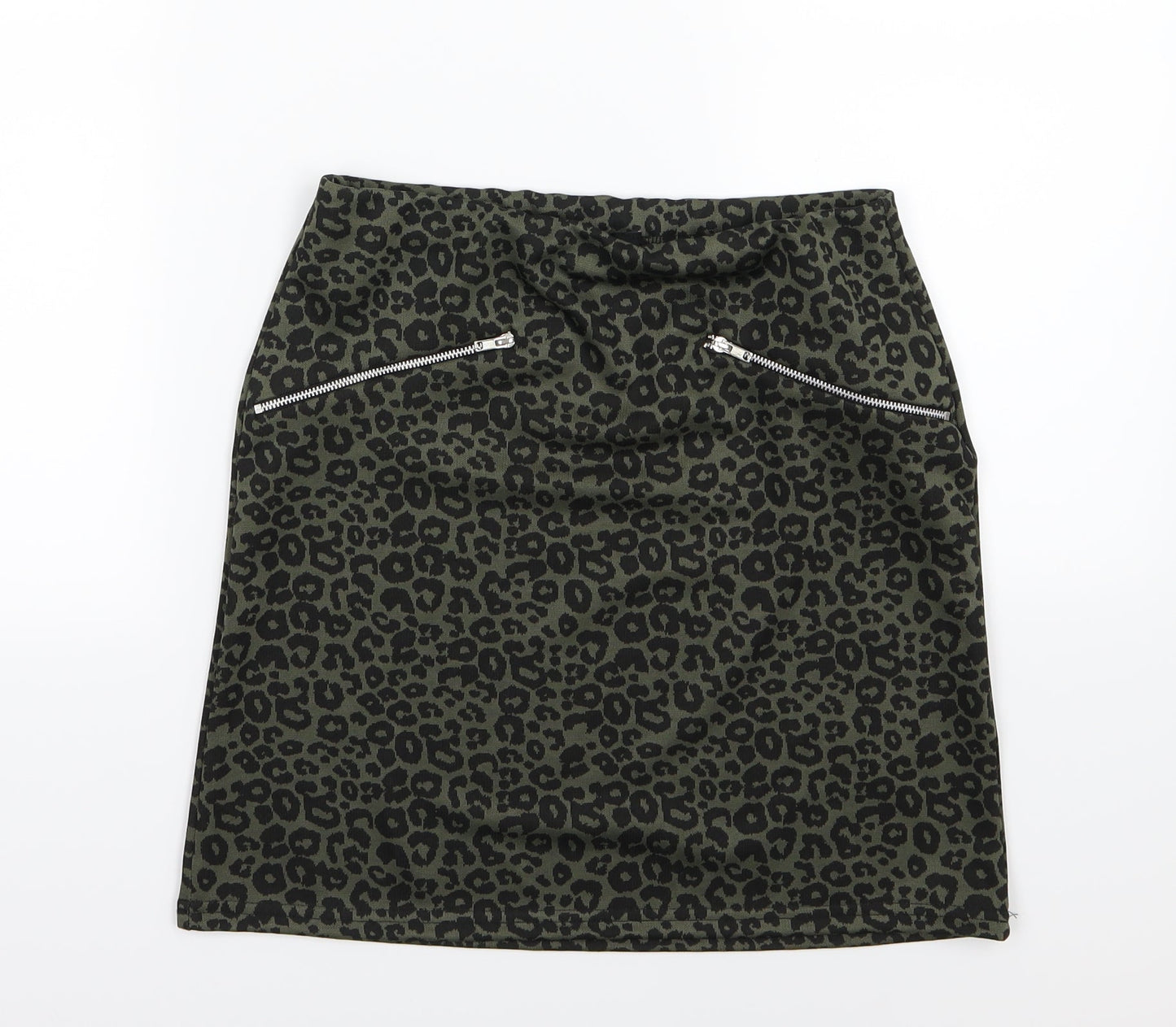 New Look Womens Green Animal Print  A-Line Skirt Size 8