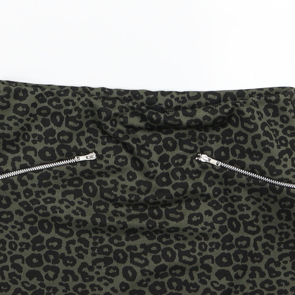 New Look Womens Green Animal Print  A-Line Skirt Size 8
