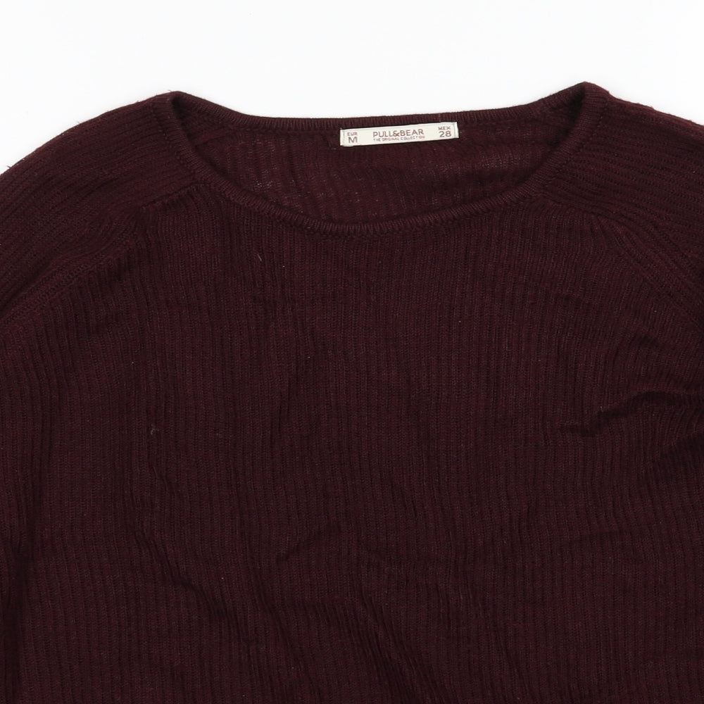 Close-up detail of Pull&Bear women’s red knit jumper, size M