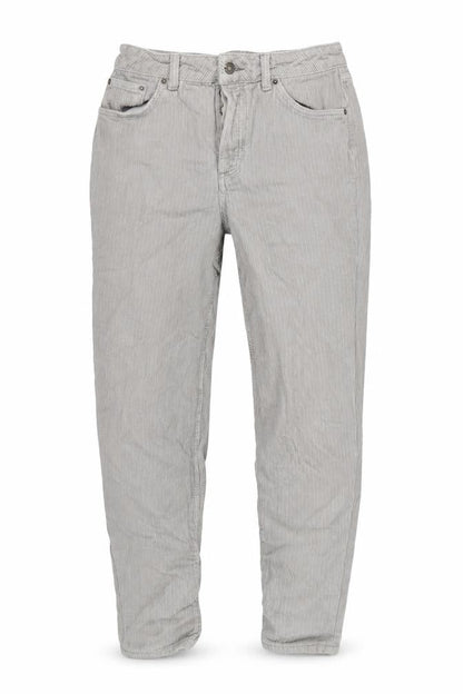 Front view of Topshop women’s grey corduroy skinny jeans, size UK 26, in, 30-inch leg