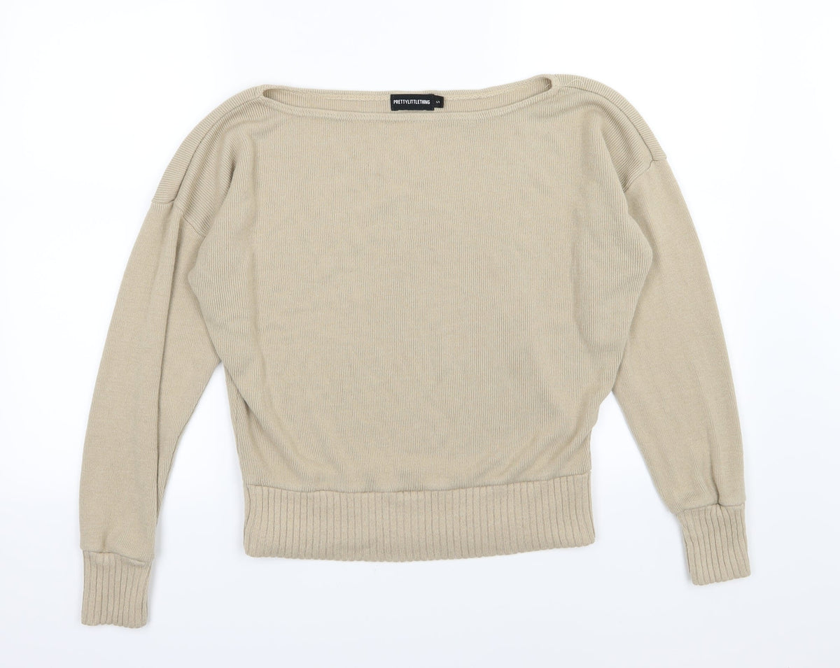 Front view of PRETTYLITTLETHING women’s beige knit jumper, size S