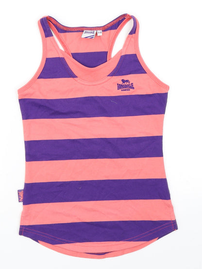 Lonsdale Girls Pink Striped  Basic Tank Size 9-10 Years