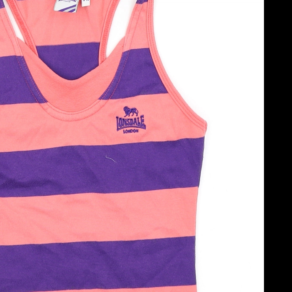 Lonsdale Girls Pink Striped  Basic Tank Size 9-10 Years