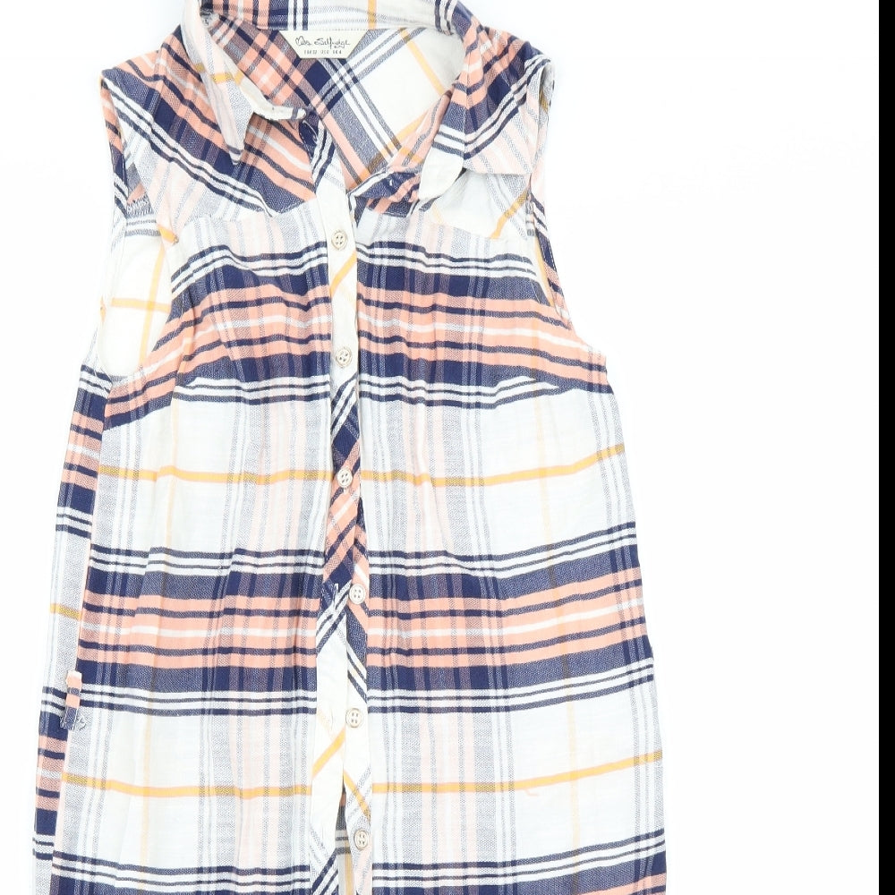 Miss Selfridge Womens White Check  Basic Button-Up Size 4