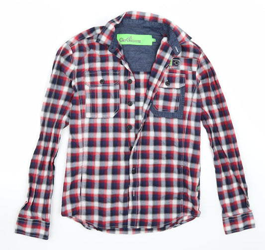 Front view of Gio-Goi women’s red basic button-up, size M