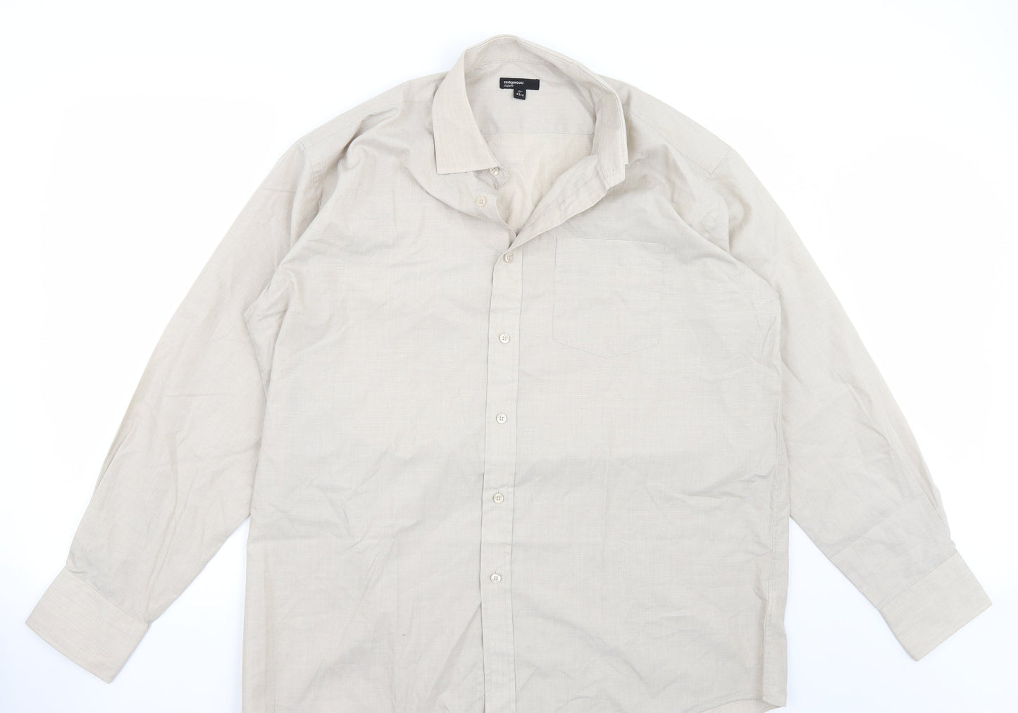 Mens UK Size 17 Cedar Wood Beige  Button-Up Long Sleeve Casual Shirt