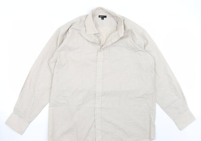 Mens UK Size 17 Cedar Wood Beige  Button-Up Long Sleeve Casual Shirt