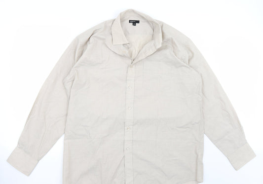 Mens UK Size 17 Cedar Wood Beige  Button-Up Long Sleeve Casual Shirt