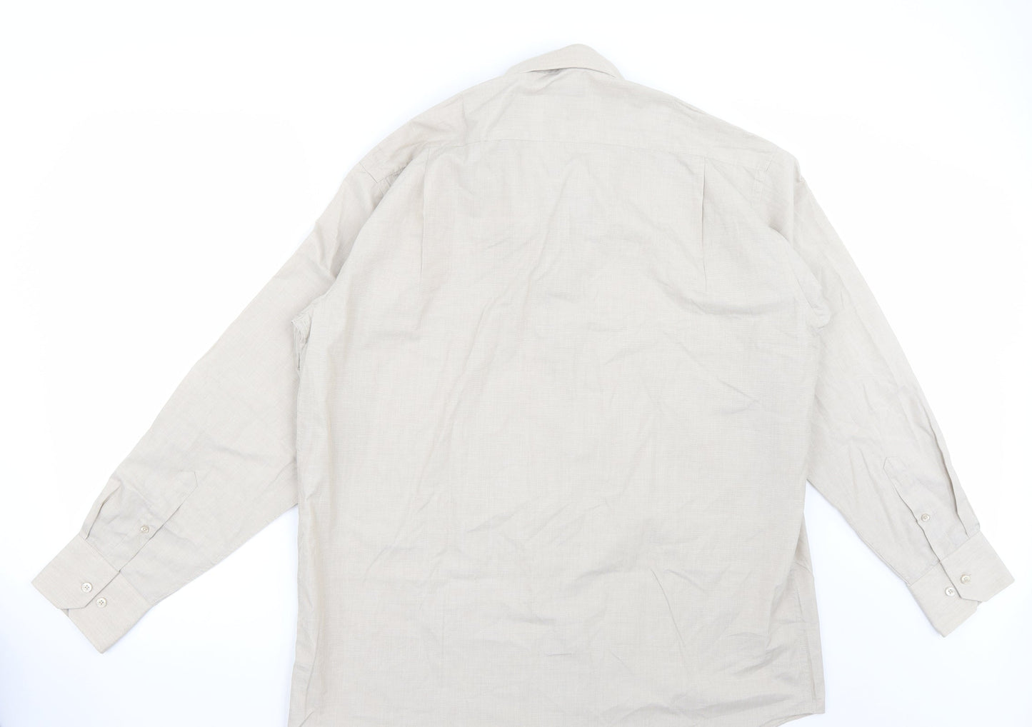 Mens UK Size 17 Cedar Wood Beige  Button-Up Long Sleeve Casual Shirt