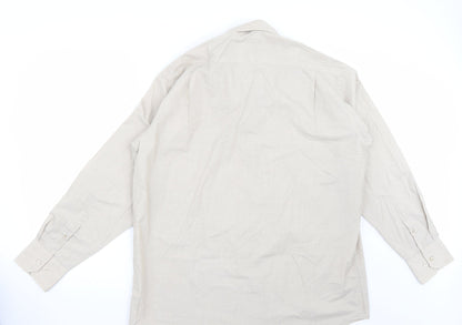 Mens UK Size 17 Cedar Wood Beige  Button-Up Long Sleeve Casual Shirt