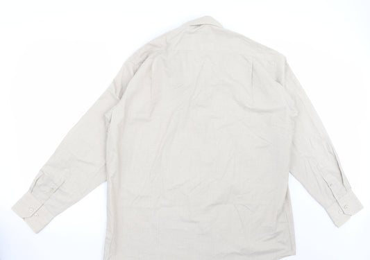 Mens UK Size 17 Cedar Wood Beige  Button-Up Long Sleeve Casual Shirt