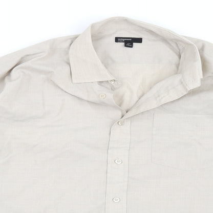 Mens UK Size 17 Cedar Wood Beige  Button-Up Long Sleeve Casual Shirt