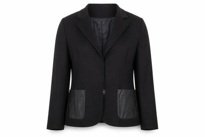 Front view of Pixie + diamond women’s black jacket coat, size UK 8