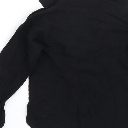 Brand and care label for Preworn girls’ black basic blouse, size 2, years