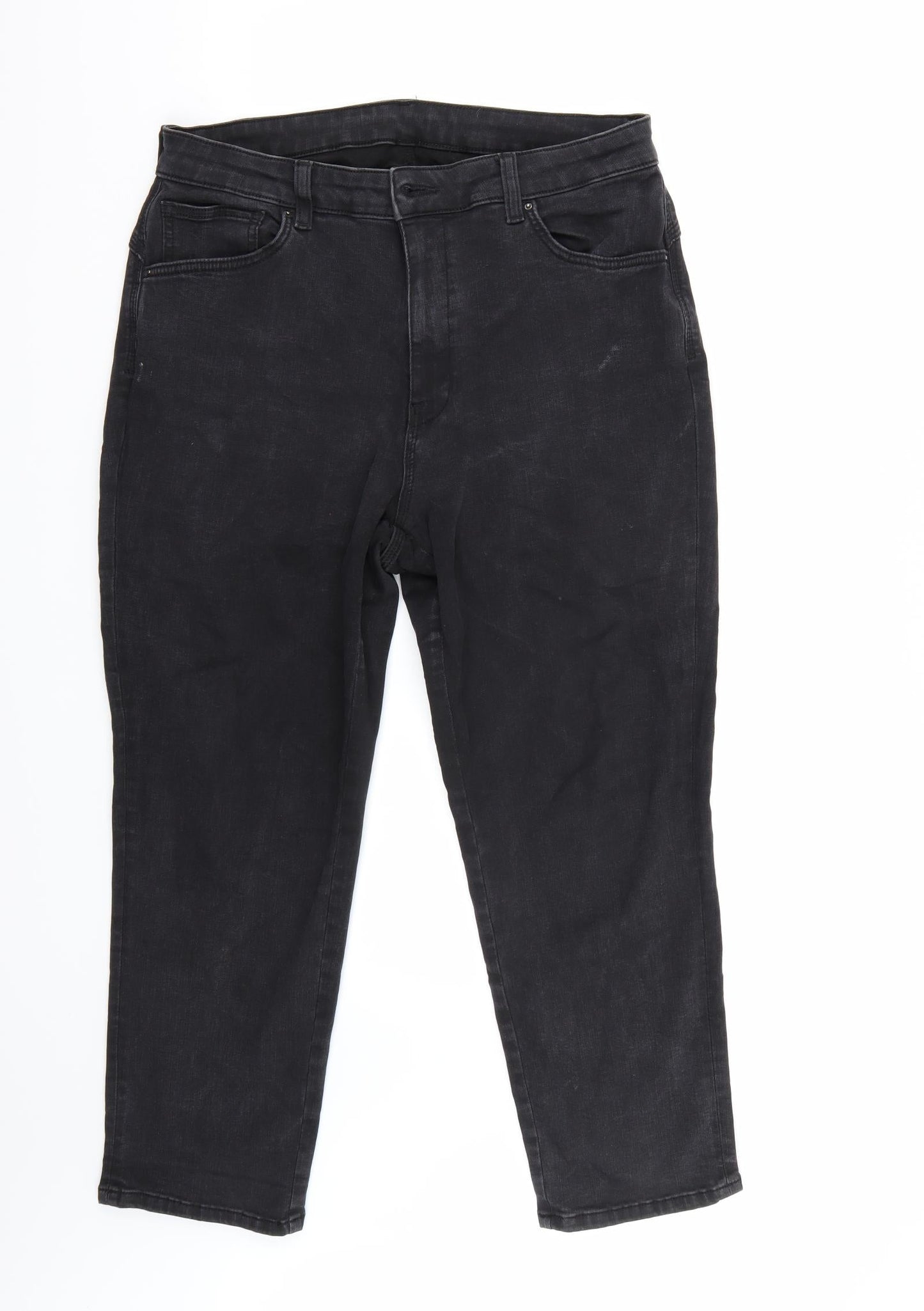 Womens UK Size  Preworn Regular Fit Cropped Black Jeans