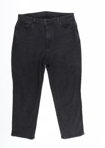 Womens UK Size  Preworn Regular Fit Cropped Black Jeans