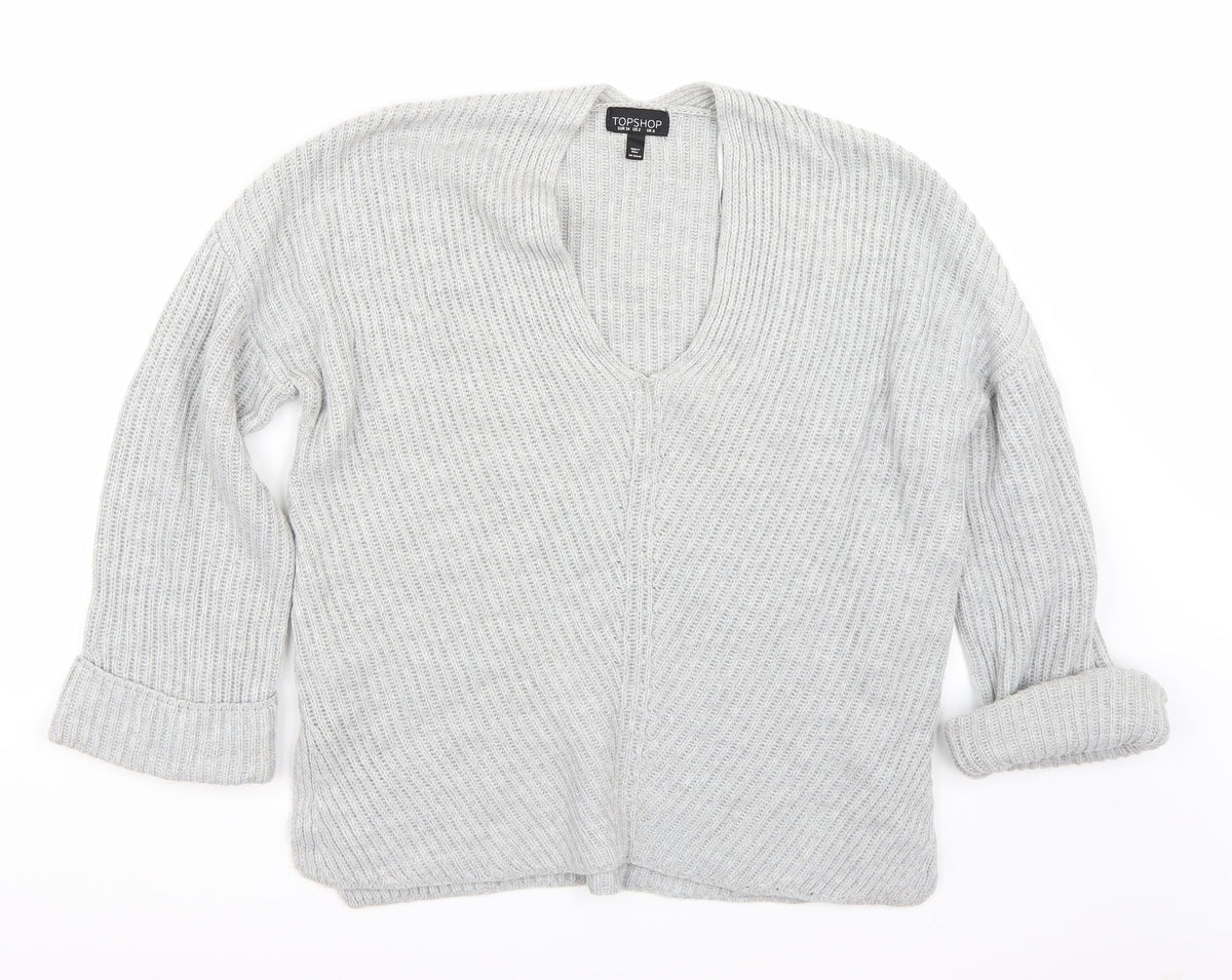 Front view of Topshop women’s grey jumper, size UK 6