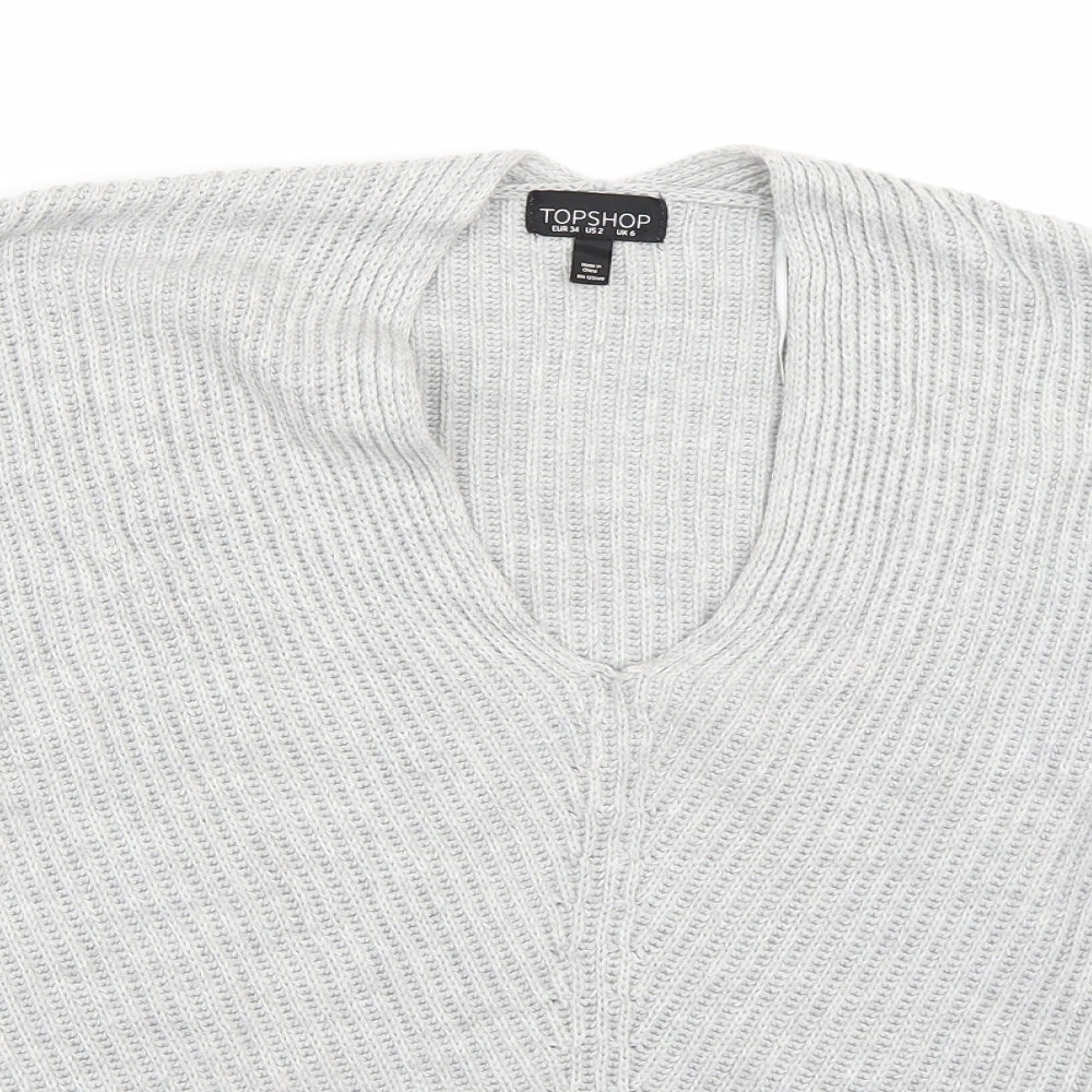 Close-up detail of Topshop women’s grey jumper, size UK 6