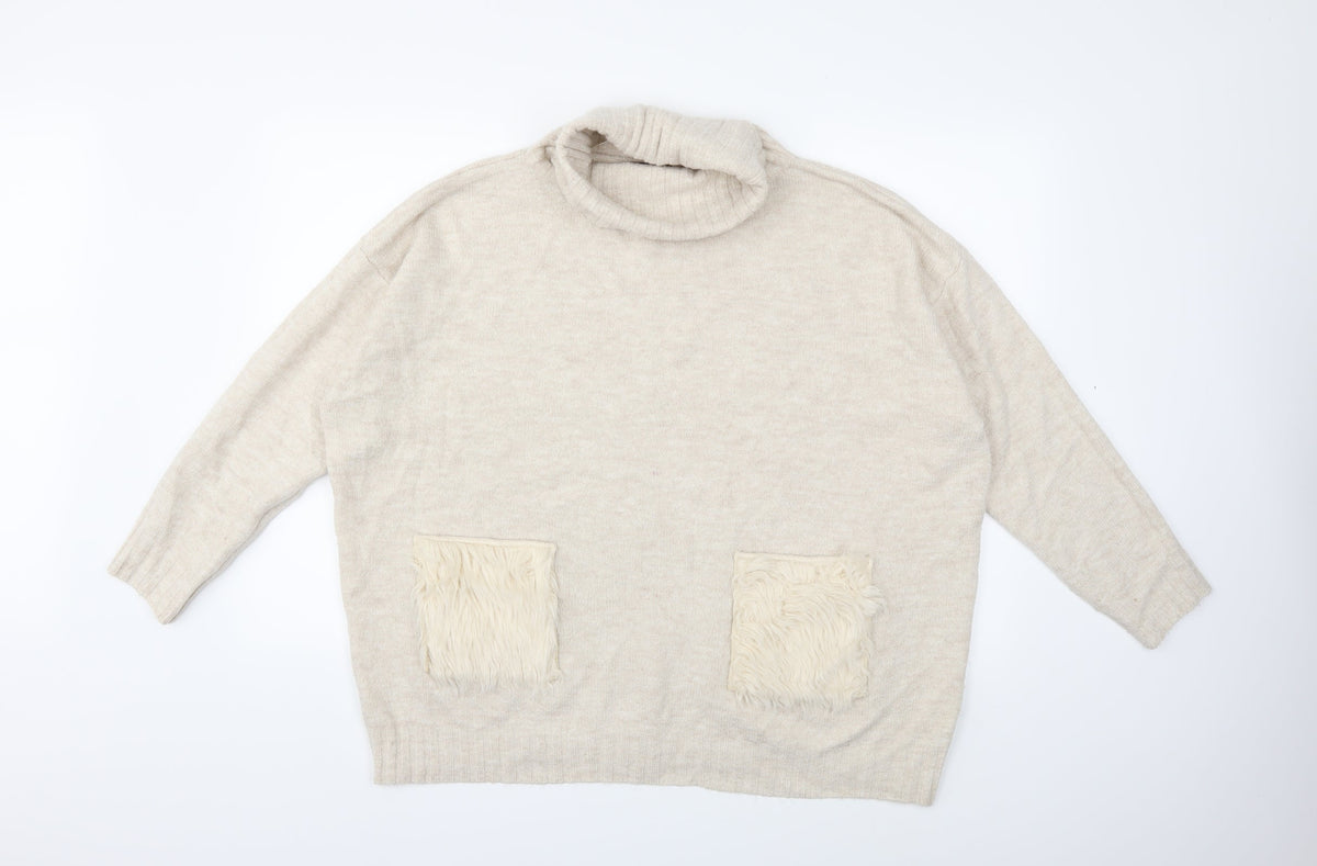Front view of Primark women’s beige knit jumper, size UK 14
