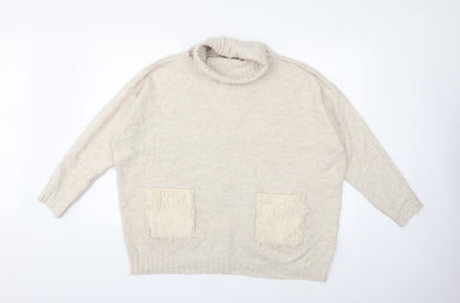 Front view of Primark women’s beige knit jumper, size UK 14