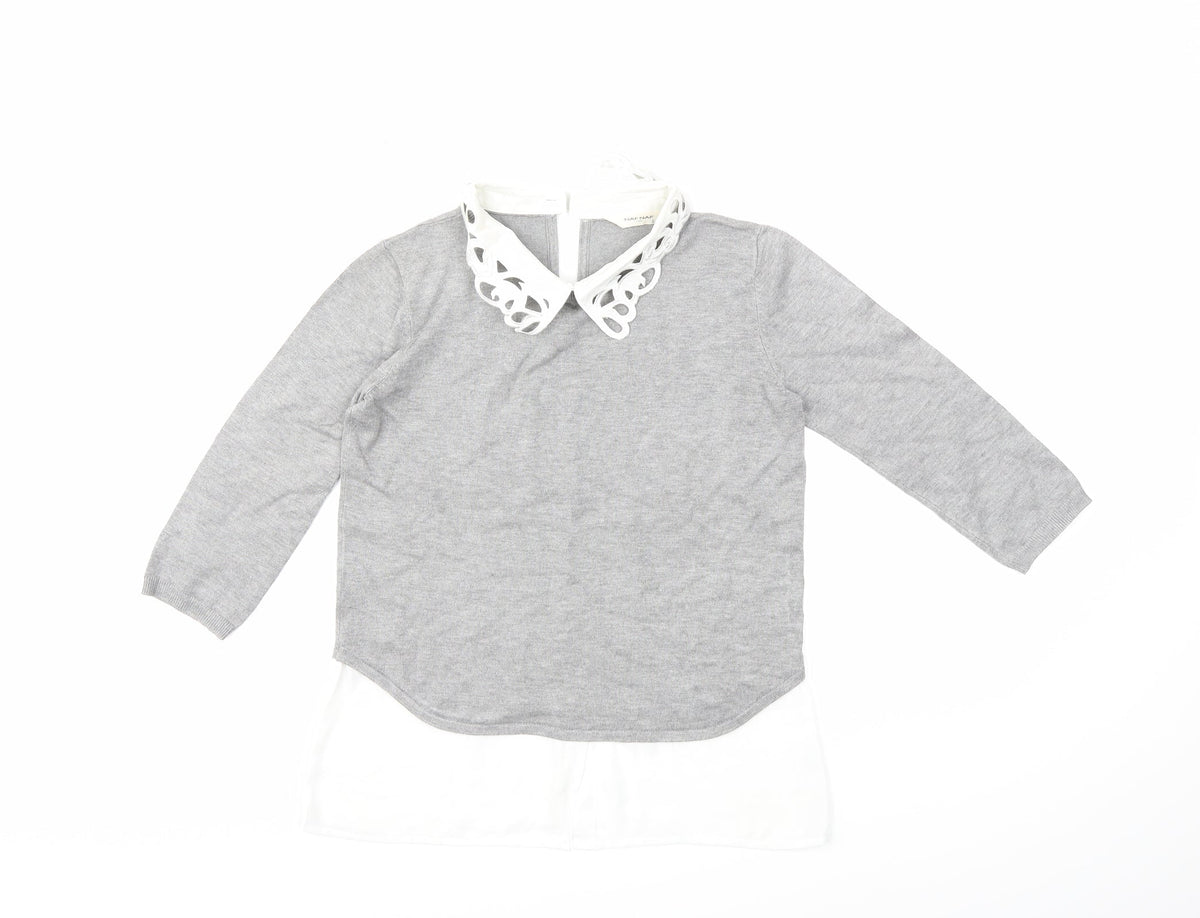 Additional front view of NAF NAF women’s grey knit jumper, size S
