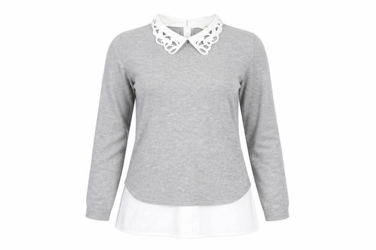 Front view of NAF NAF women’s grey knit jumper, size S