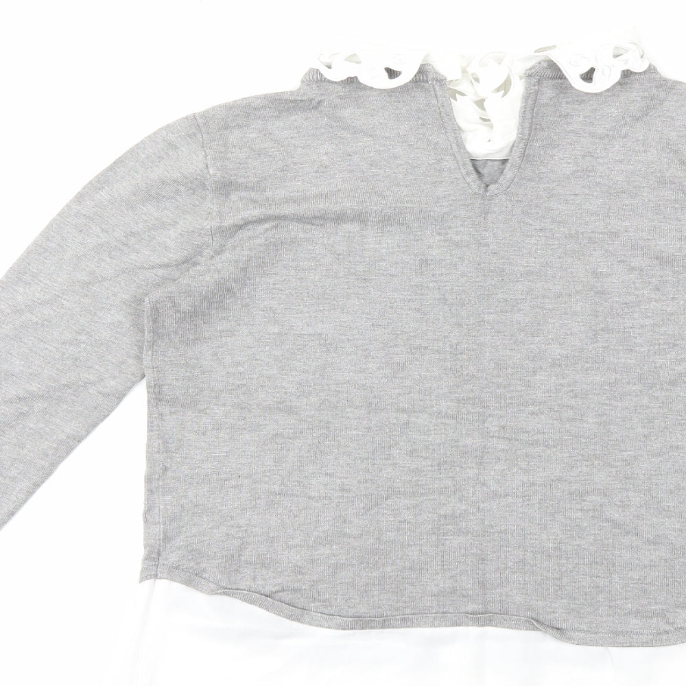 Brand and care label for NAF NAF women’s grey knit jumper, size S