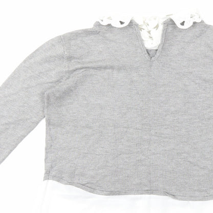 Brand and care label for NAF NAF women’s grey knit jumper, size S