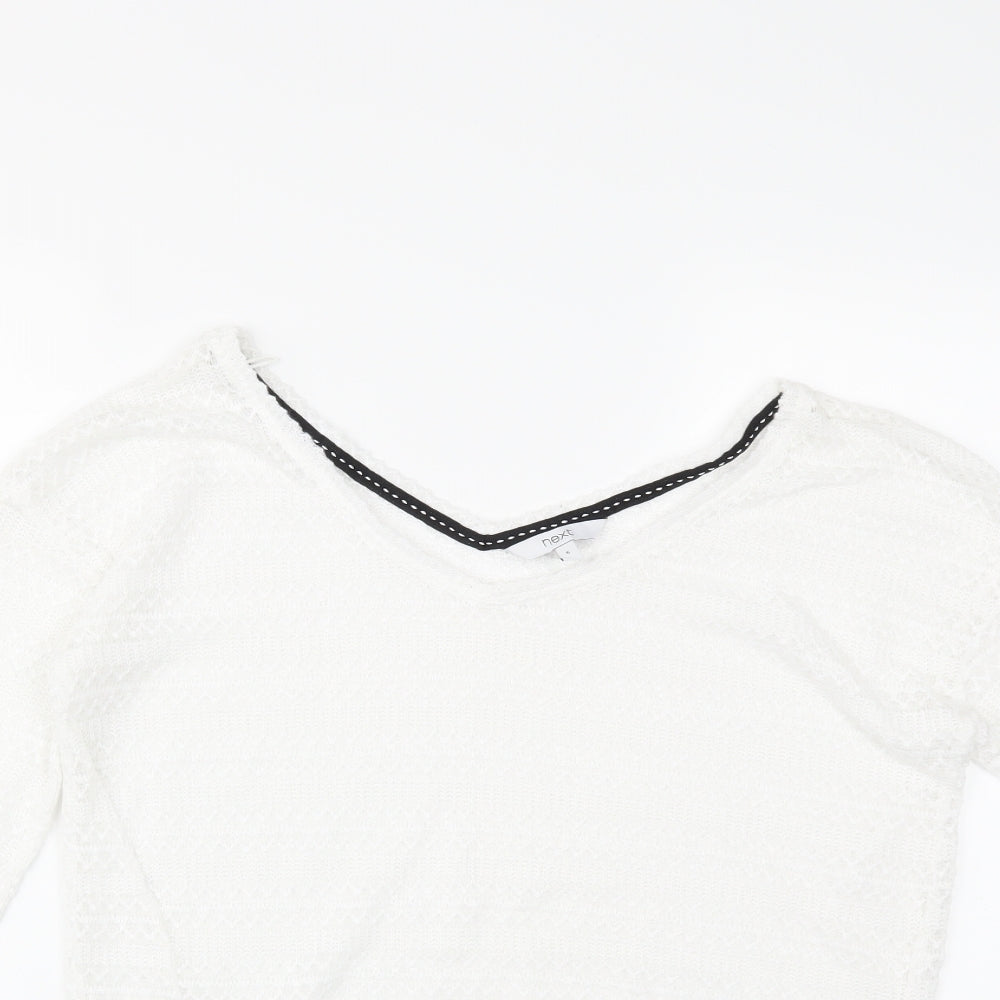 Close-up detail of Next women’s white jumper, size UK 6