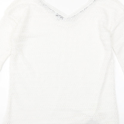 Brand and care label for Next women’s white jumper, size UK 6