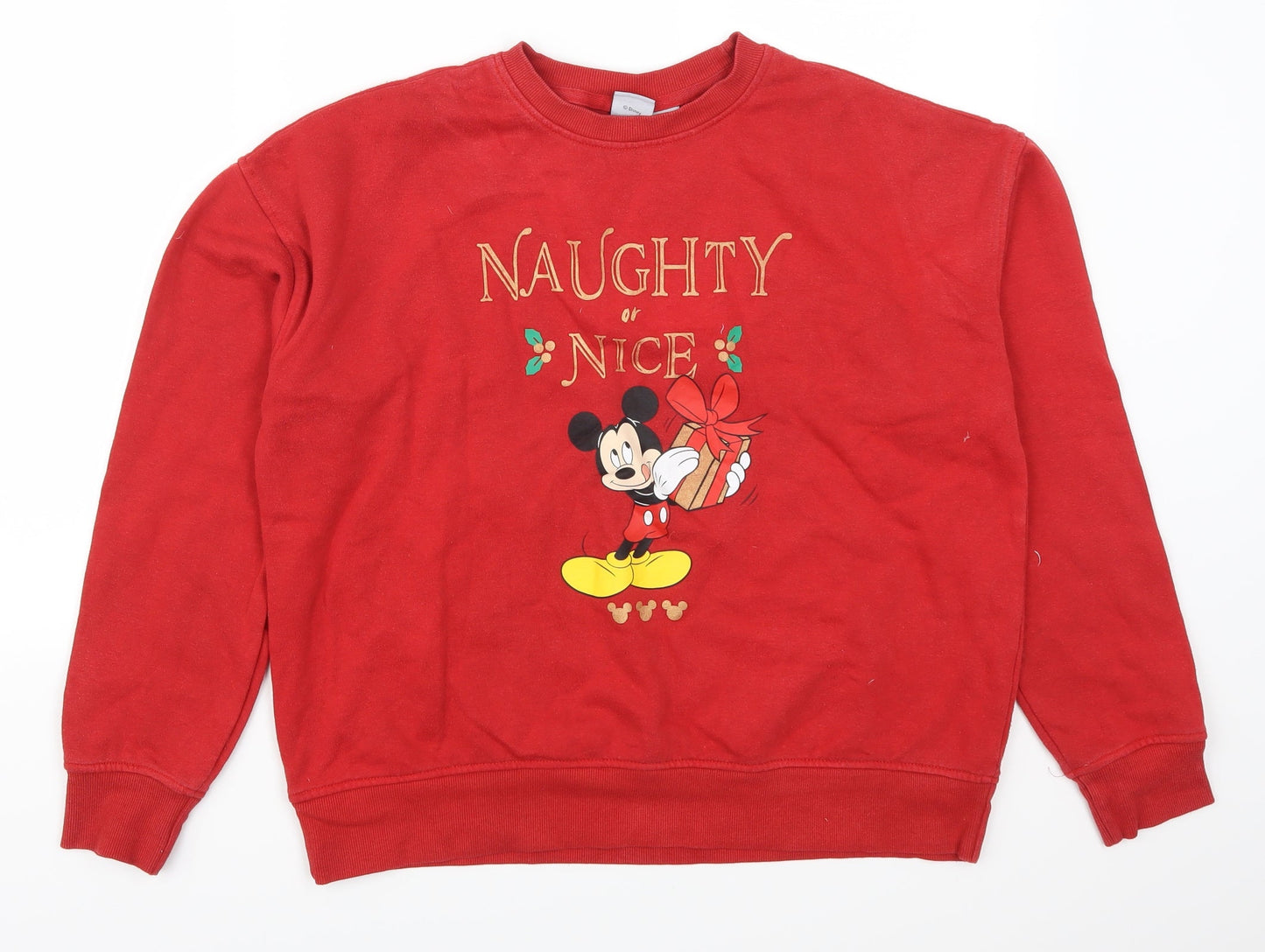 Primark Womens Red   Pullover Sweatshirt Size 10  - Naughty or Nice Mickey Mouse