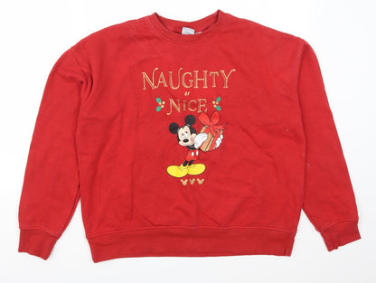 Primark Womens Red   Pullover Sweatshirt Size 10  - Naughty or Nice Mickey Mouse