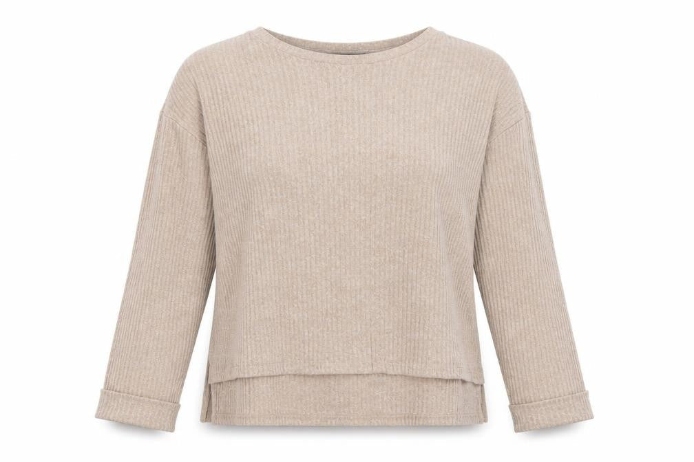 Front view of Primark women’s beige pullover sweatshirt, size UK 14