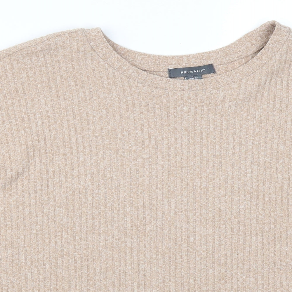 Close-up detail of Primark women’s beige pullover sweatshirt, size UK 14