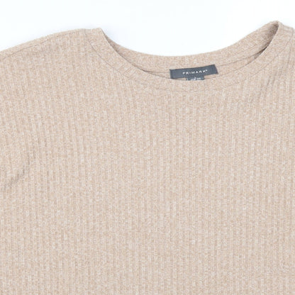 Close-up detail of Primark women’s beige pullover sweatshirt, size UK 14