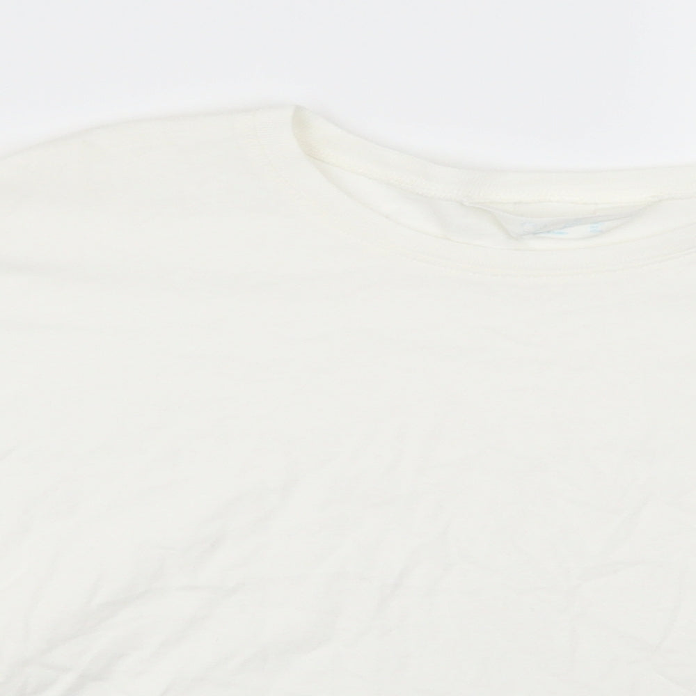 Close-up detail of Primark women’s white pullover sweatshirt, size UK 10