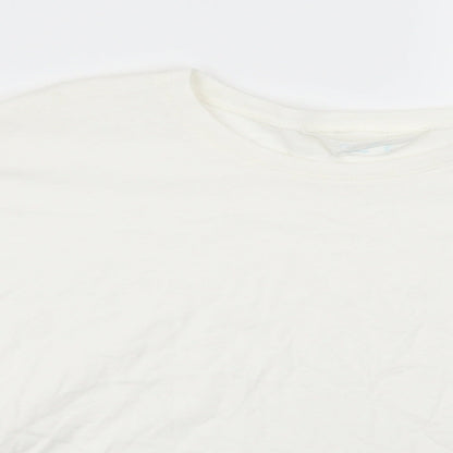 Close-up detail of Primark women’s white pullover sweatshirt, size UK 10