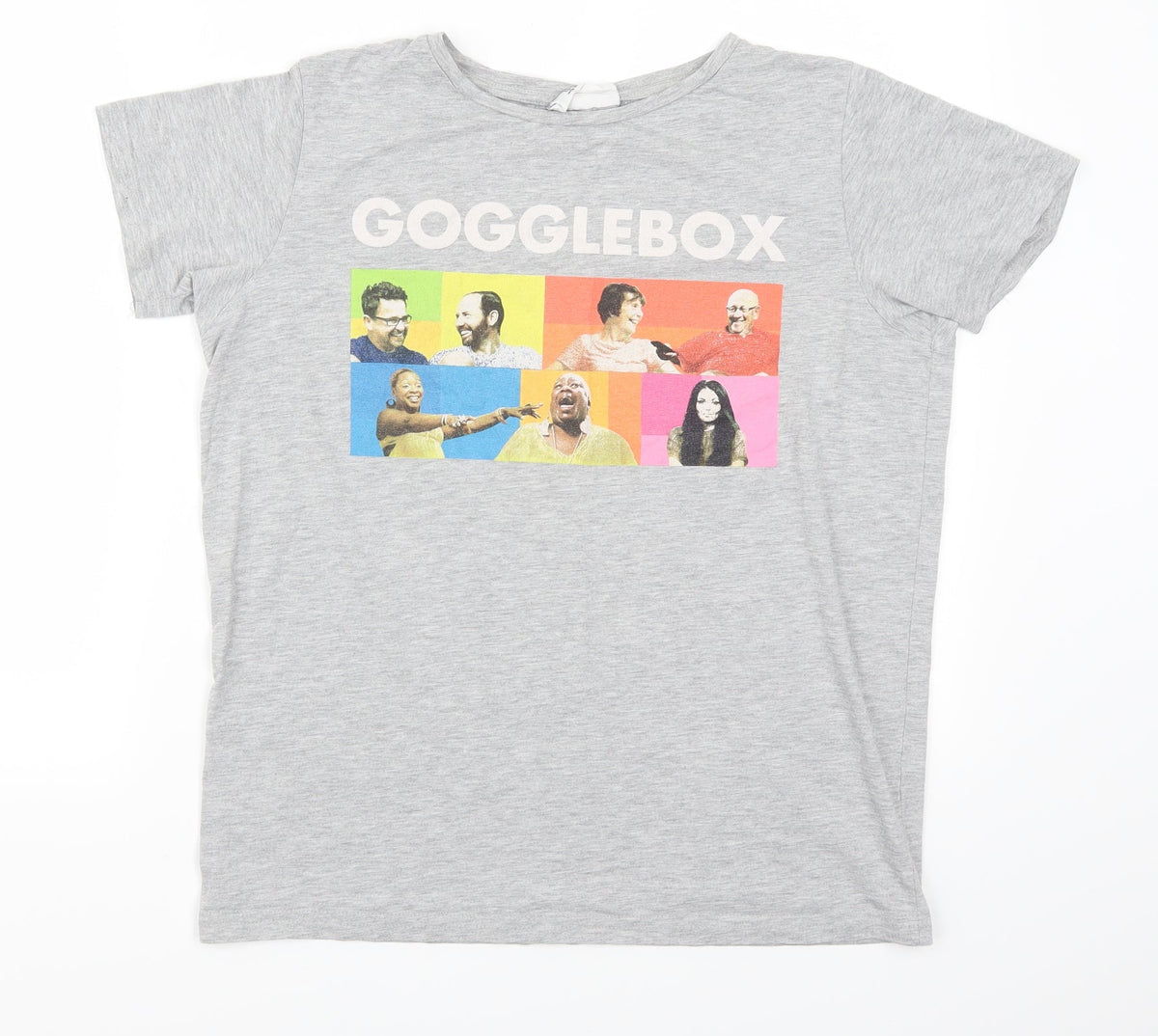 Additional front view of Gogglebox women’s grey basic t-shirt, size UK 12, - gogglebox