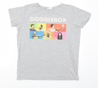 Additional front view of Gogglebox women’s grey basic t-shirt, size UK 12, - gogglebox